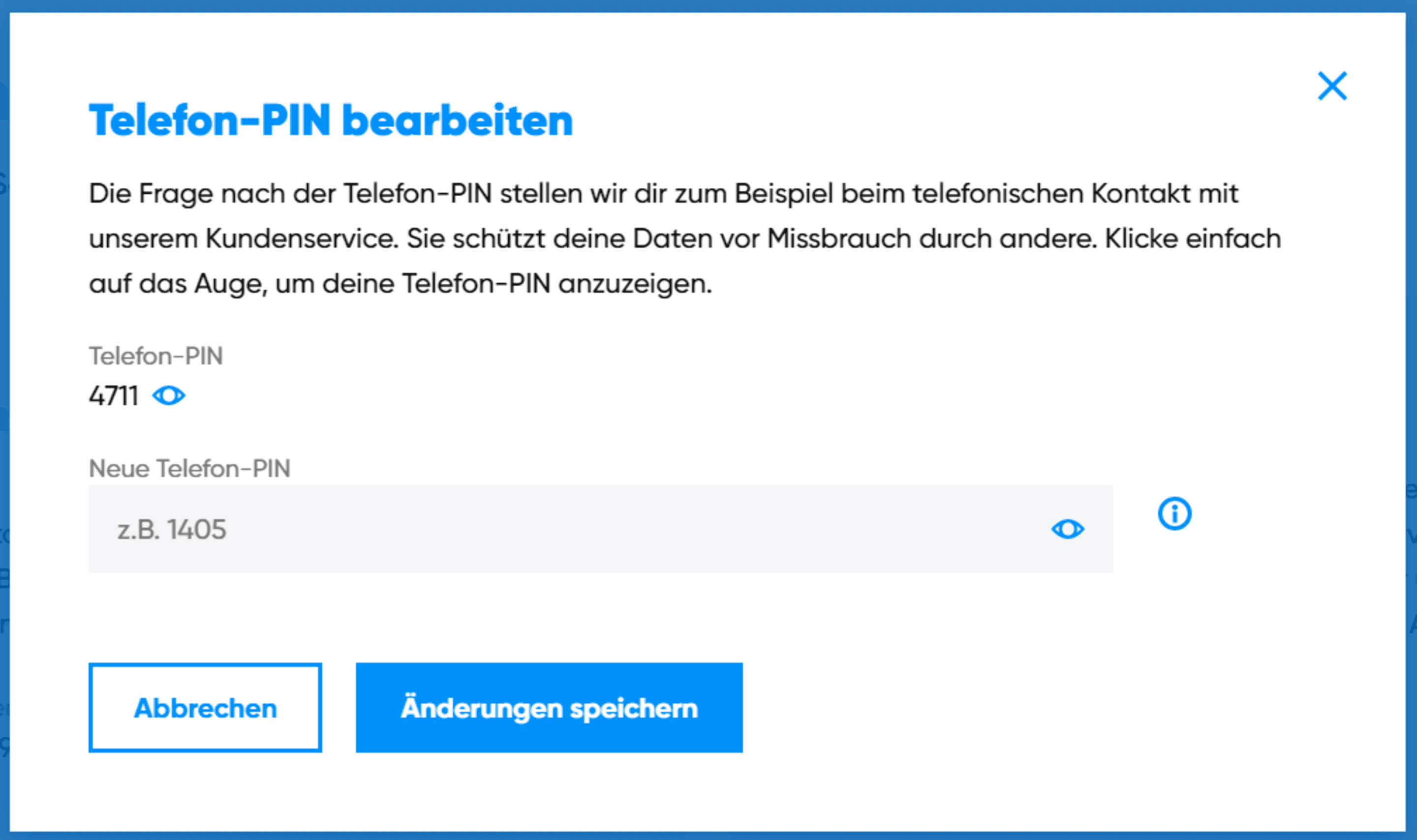 Abbildung Telefon-Pin ändern in "MeineKundenwelt".