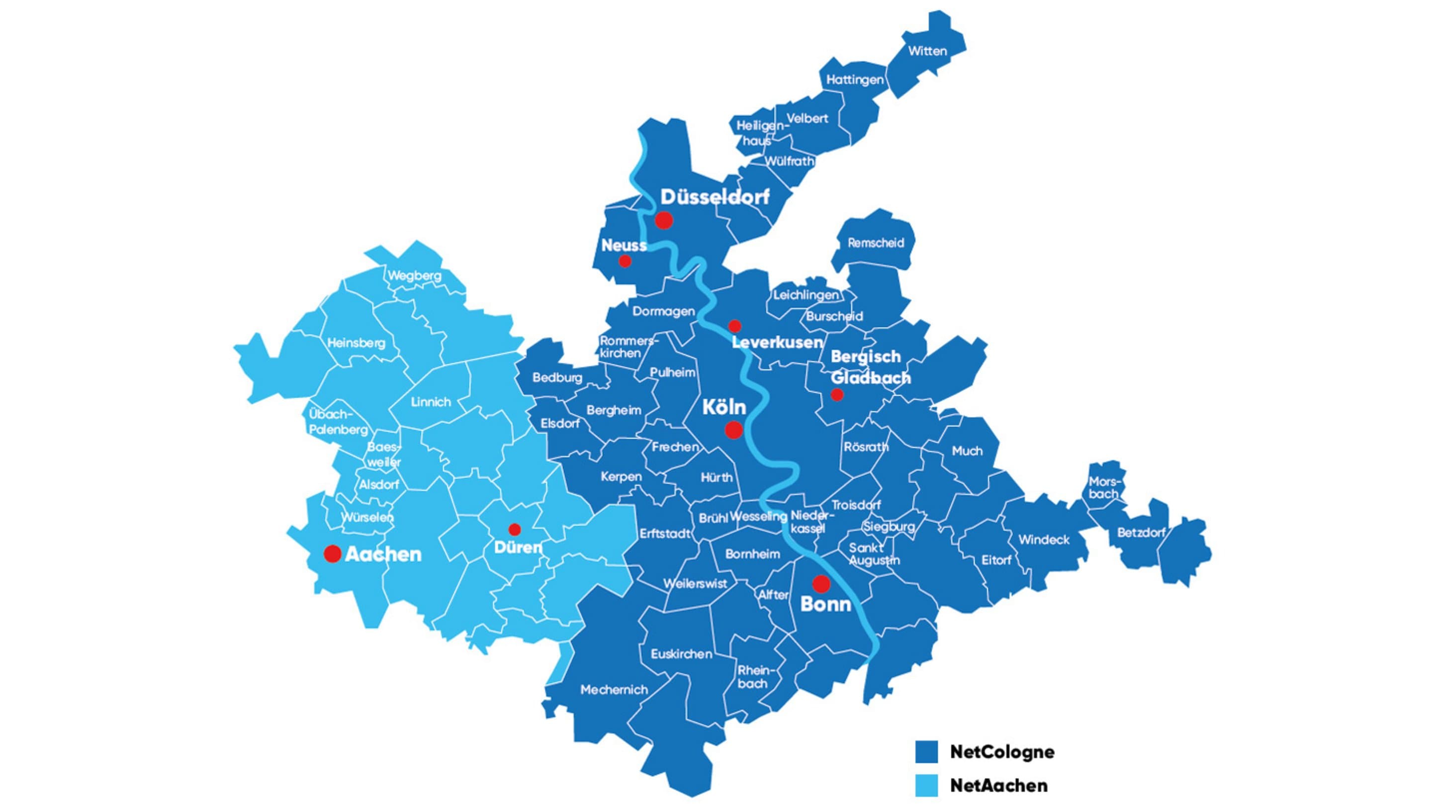 Verbreitungsgebiet NetCologne/NetAachen Karte des Verbreitungsgebietes von NetCologne/NetAachen